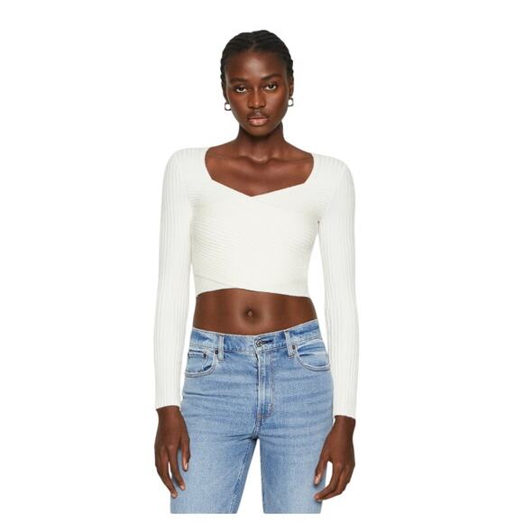 Abercrombie LuxeLoft Slim White Ribbed Knit Wrap Cropped Sweater Size Small - Picture 2 of 5